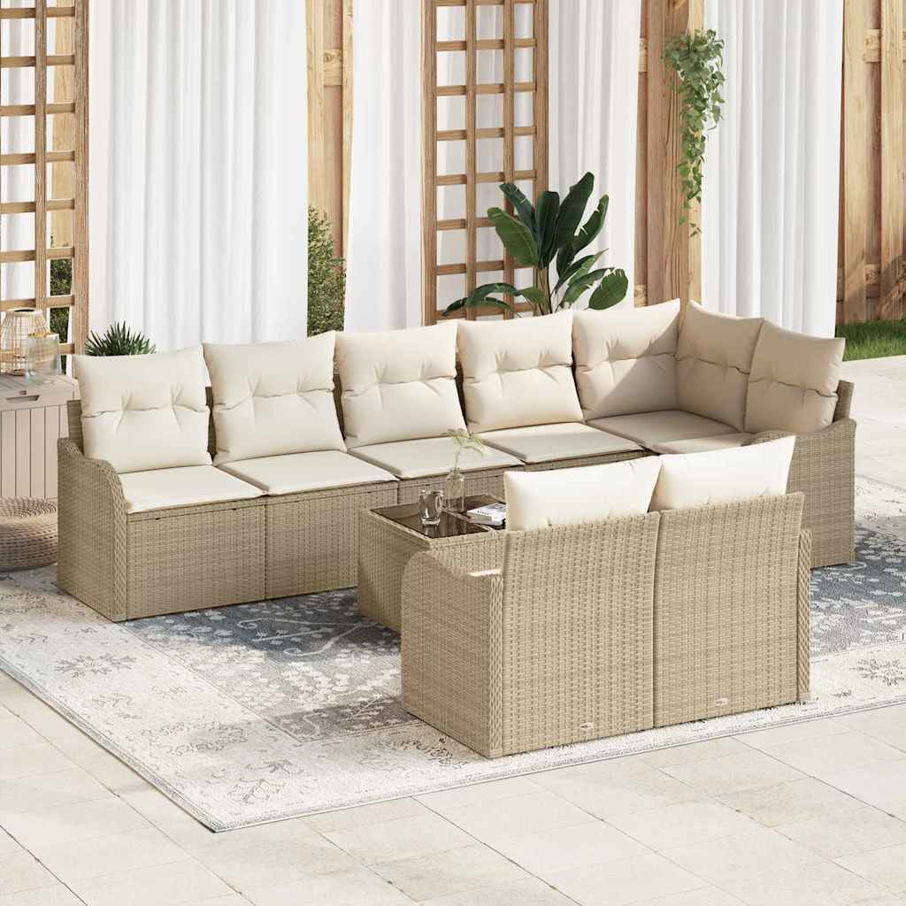 Set Divano da Giardino 9 pcs Beige e Bianco polyrattan | homemem39