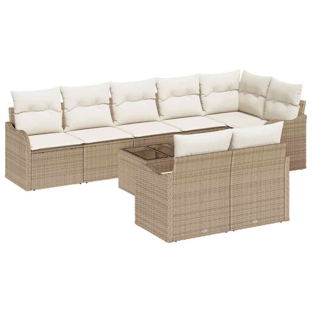 Set Divano da Giardino 9 pcs Beige e Bianco polyrattan | homemem39
