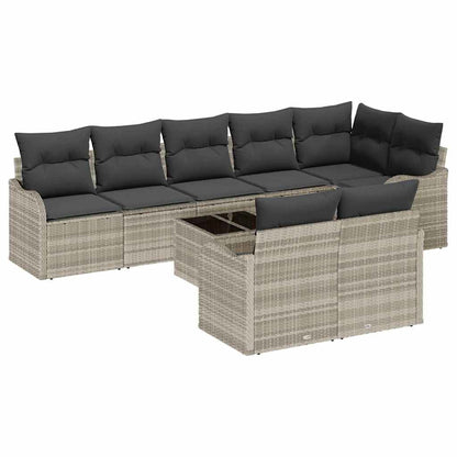 Set Divano da Giardino 9 pcs Grigio chiaro Poly Rattan | homemem39
