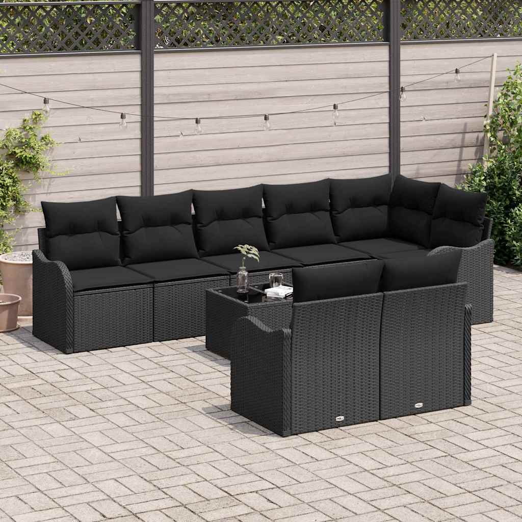 Set Divano da Giardino con archiviazione 9 pcs Nero polyrattan | homemem39
