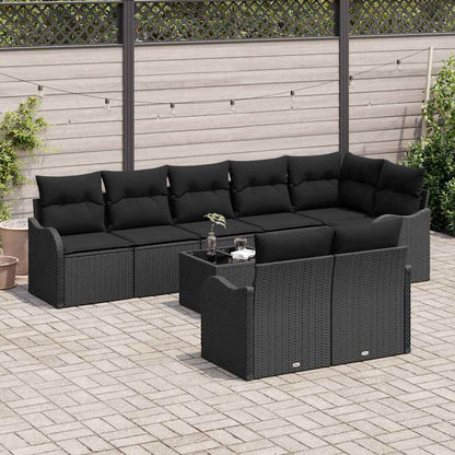 Set Divano da Giardino con archiviazione 9 pcs Nero polyrattan | homemem39