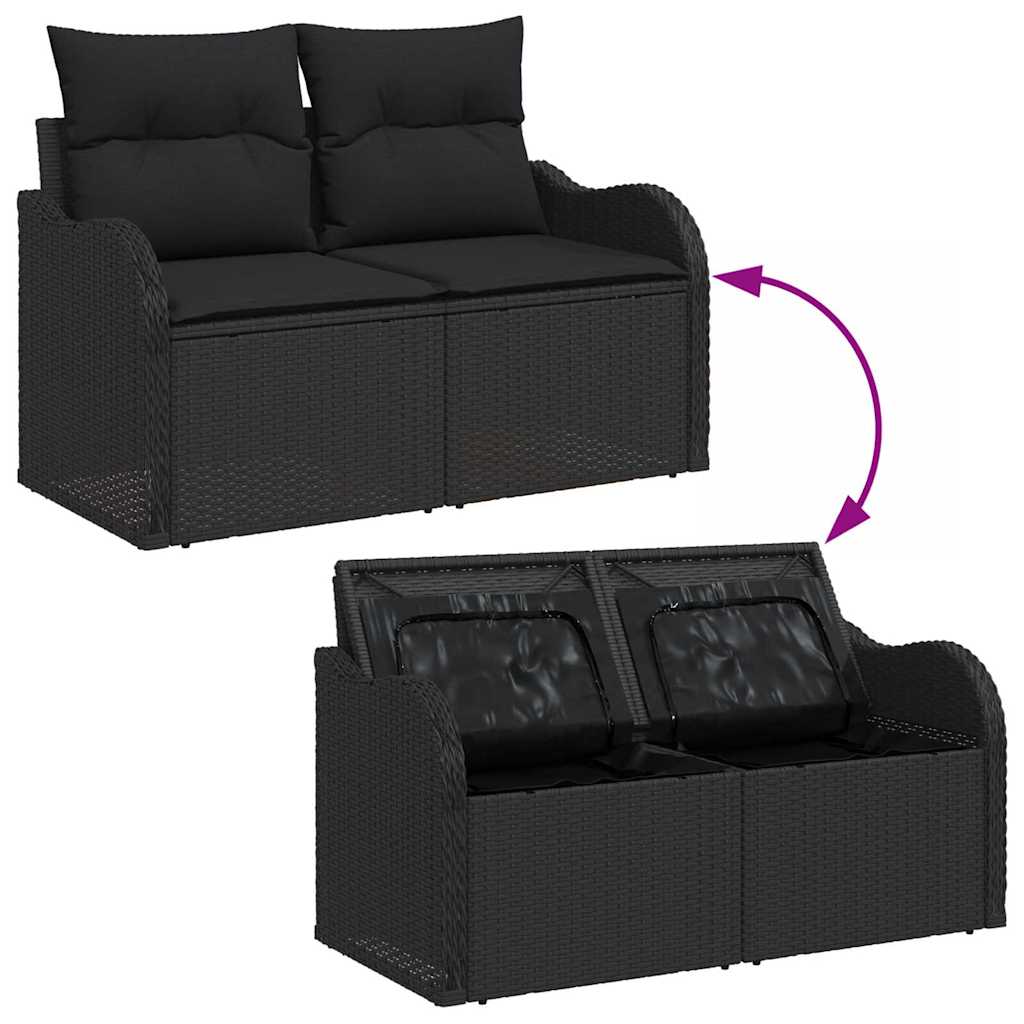 Set Divano da Giardino con archiviazione 9 pcs Nero polyrattan | homemem39