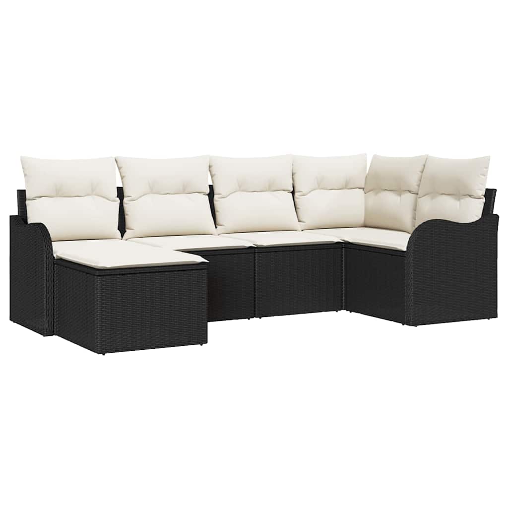 Set Divano da Giardino 6 pcs Nero e bianco Poly Rattan | homemem39