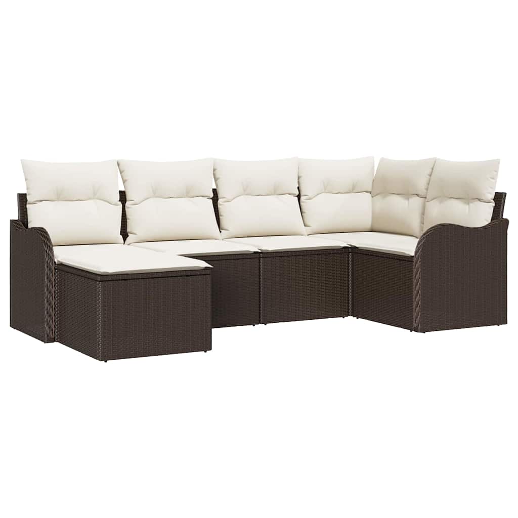 Set Divano da Giardino 6 pcs Marrone e bianco Poly Rattan | homemem39