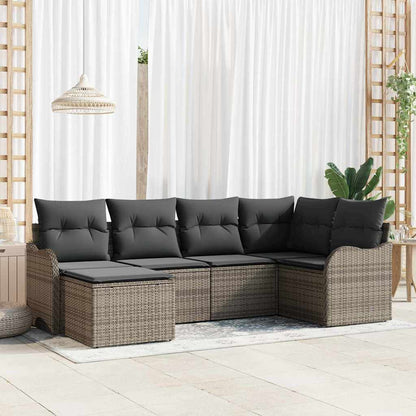 Set Divano da Giardino con cuscino 6 pcs Grigio Poly Rattan | homemem39