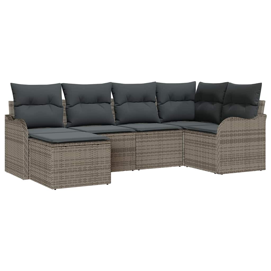Set Divano da Giardino con cuscino 6 pcs Grigio Poly Rattan | homemem39