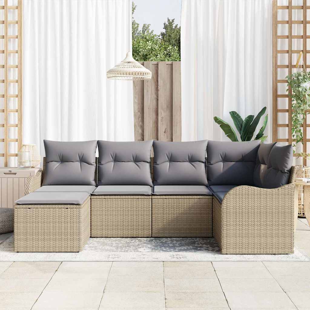 Set Divano da Giardino 6 pcs beige e grigio chiaro Poly Rattan | homemem39