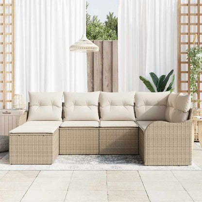 Set Divano da Giardino 6 pcs Beige e bianco Poly Rattan | homemem39