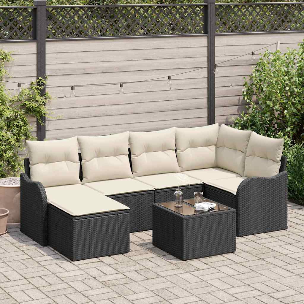Set Divano da Giardino 7 pcs Nero e bianco Poly Rattan | homemem39