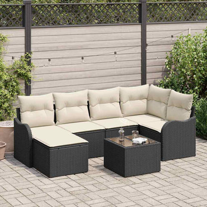 Set Divano da Giardino 7 pcs Nero e bianco Poly Rattan | homemem39