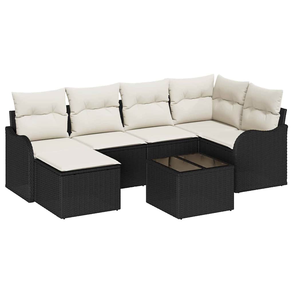 Set Divano da Giardino 7 pcs Nero e bianco Poly Rattan | homemem39
