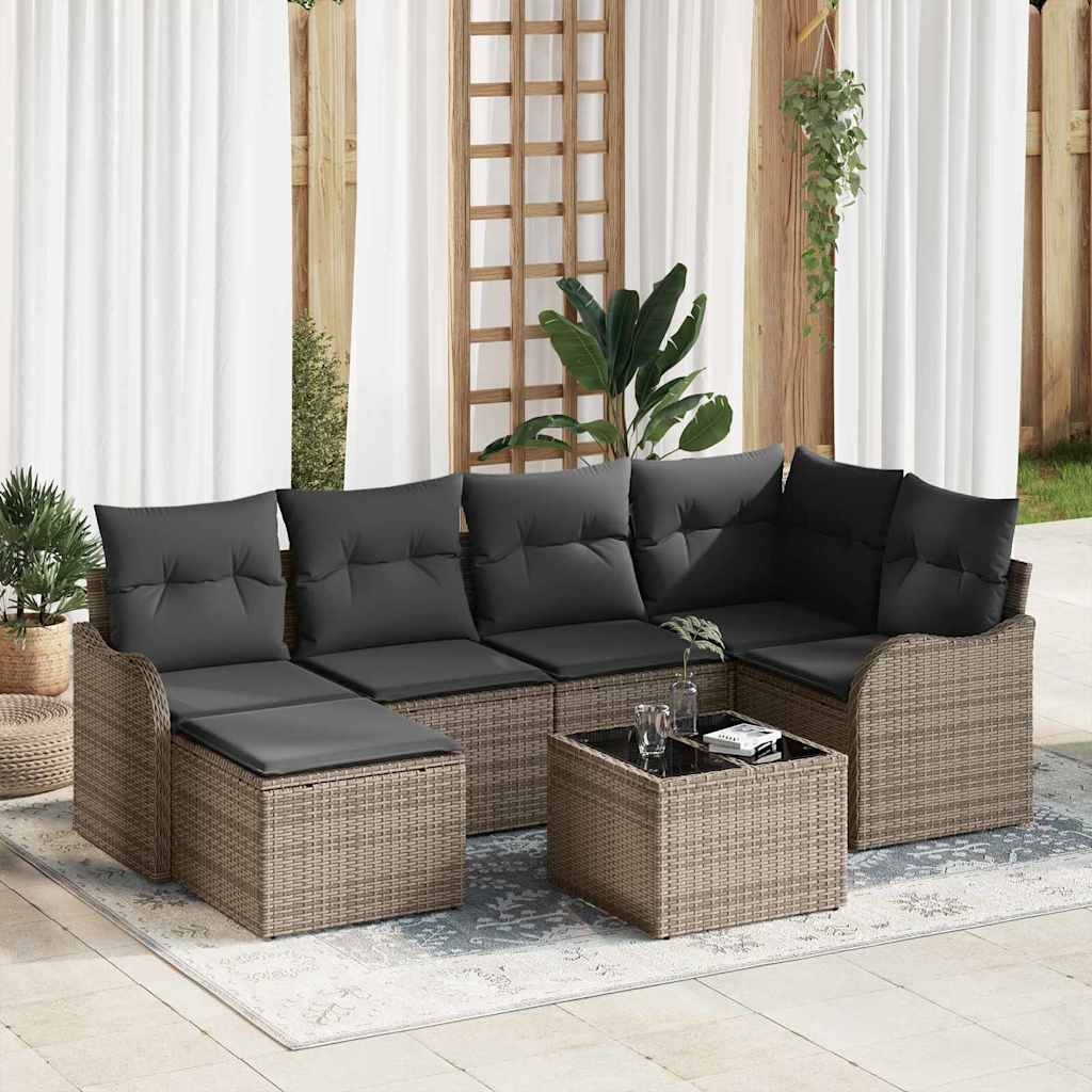 Set Divano da Giardino con cuscino 7 pcs Grigio Poly Rattan | homemem39