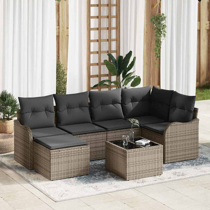 Set Divano da Giardino con cuscino 7 pcs Grigio Poly Rattan | homemem39