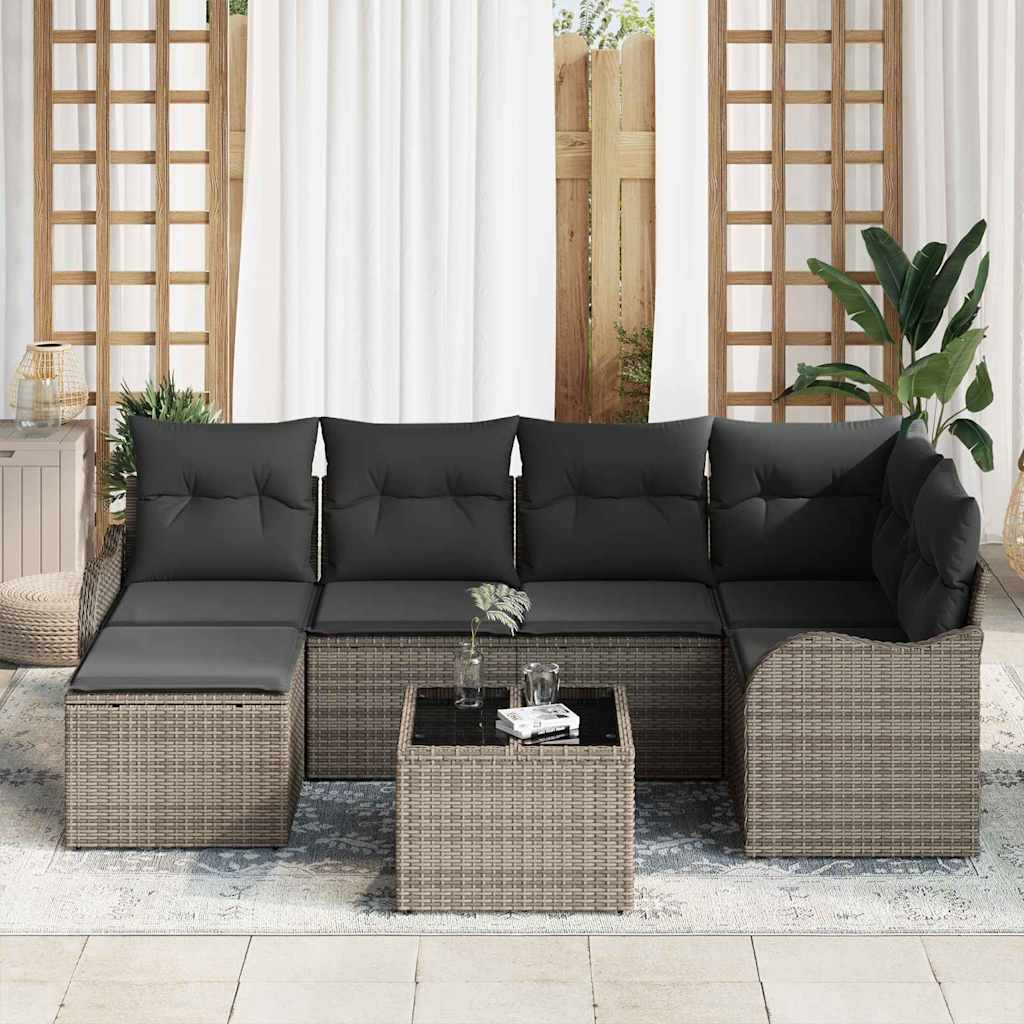 Set Divano da Giardino con cuscino 7 pcs Grigio Poly Rattan | homemem39
