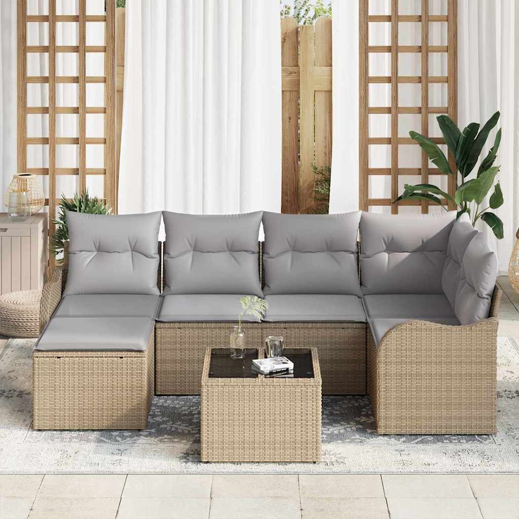 Set Divano da Giardino 7 pcs beige e grigio chiaro Poly Rattan | homemem39