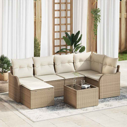 Set Divano da Giardino 7 pcs Beige e bianco Poly Rattan | homemem39