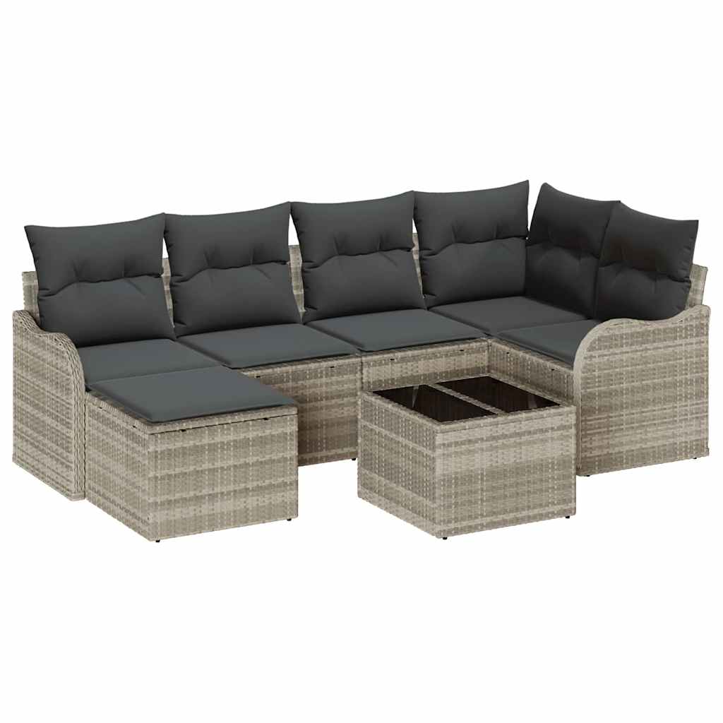 Set Divano da Giardino 7 pcs Grigio chiaro Poly Rattan | homemem39