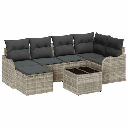Set Divano da Giardino 7 pcs Grigio chiaro Poly Rattan | homemem39