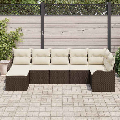 Set Divano da Giardino 7 pcs Marrone e bianco Poly Rattan | homemem39