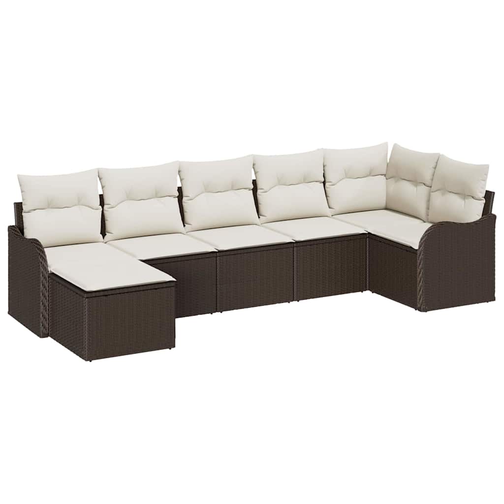 Set Divano da Giardino 7 pcs Marrone e bianco Poly Rattan | homemem39