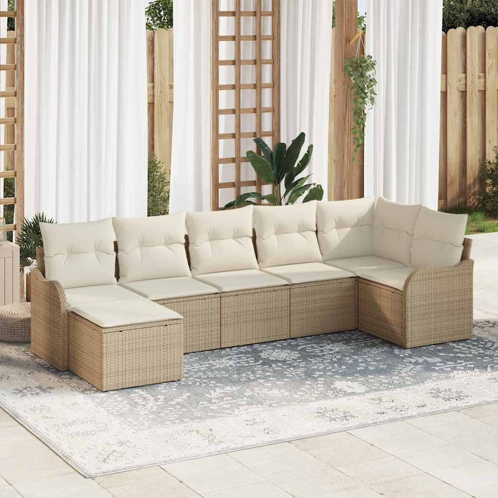 Set Divano da Giardino 7 pcs Beige e bianco Poly Rattan | homemem39