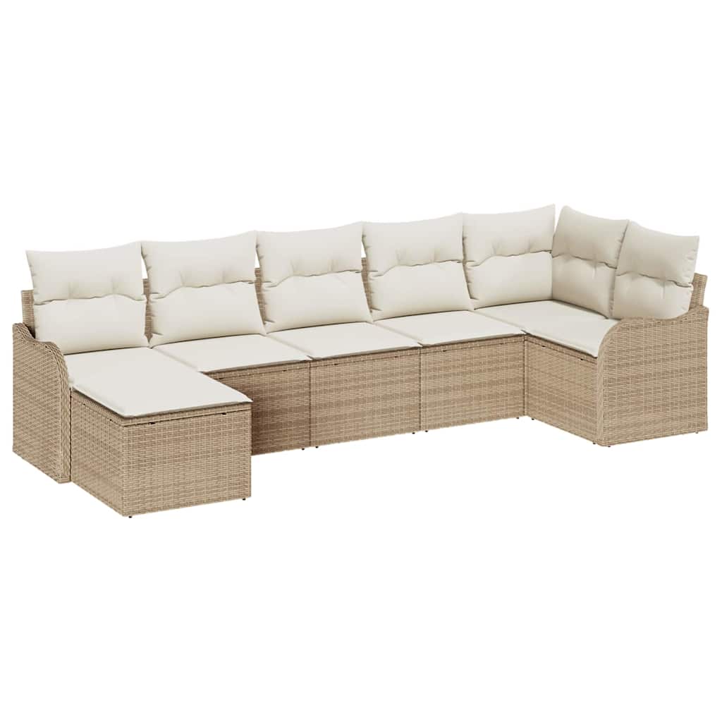 Set Divano da Giardino 7 pcs Beige e bianco Poly Rattan | homemem39