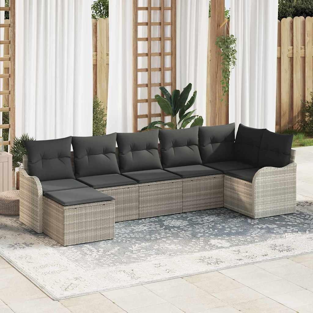 Set Divano da Giardino 7 pcs Grigio chiaro Poly Rattan | homemem39