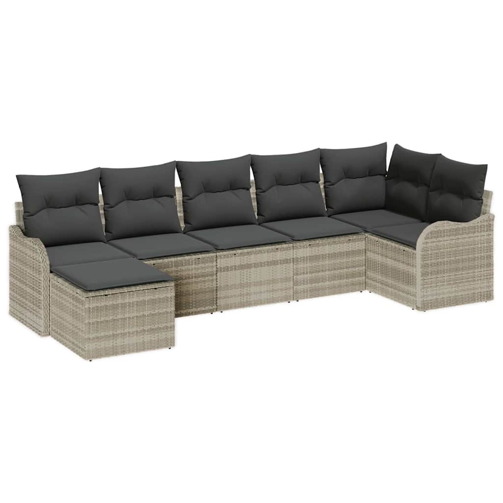 Set Divano da Giardino 7 pcs Grigio chiaro Poly Rattan | homemem39