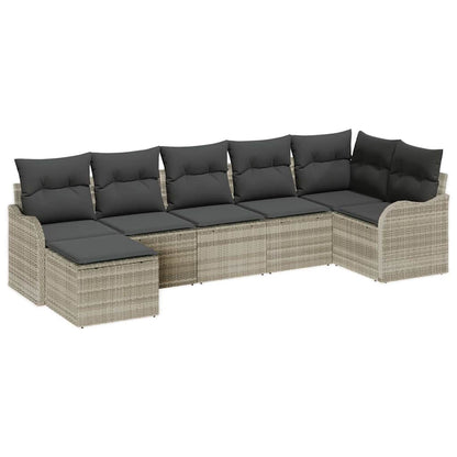 Set Divano da Giardino 7 pcs Grigio chiaro Poly Rattan | homemem39