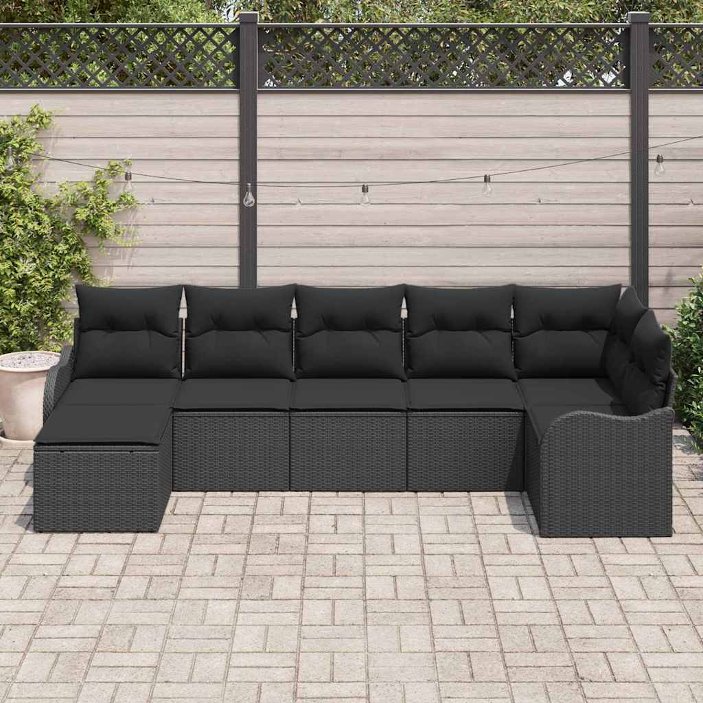 Set Divano da Giardino con cuscino 7 pcs Nero Poly Rattan | homemem39