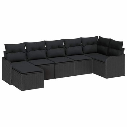 Set Divano da Giardino con cuscino 7 pcs Nero Poly Rattan | homemem39