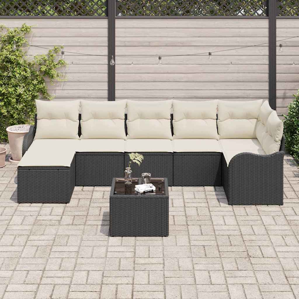 Set Divano da Giardino 8 pcs Nero e bianco Poly Rattan | homemem39