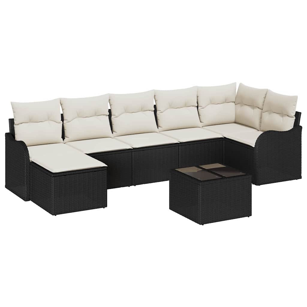 Set Divano da Giardino 8 pcs Nero e bianco Poly Rattan | homemem39