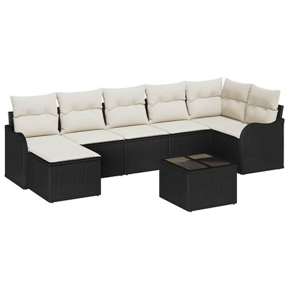 Set Divano da Giardino 8 pcs Nero e bianco Poly Rattan | homemem39
