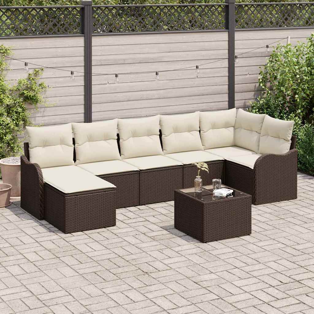 Set Divano da Giardino 8 pcs Marrone e bianco Poly Rattan | homemem39