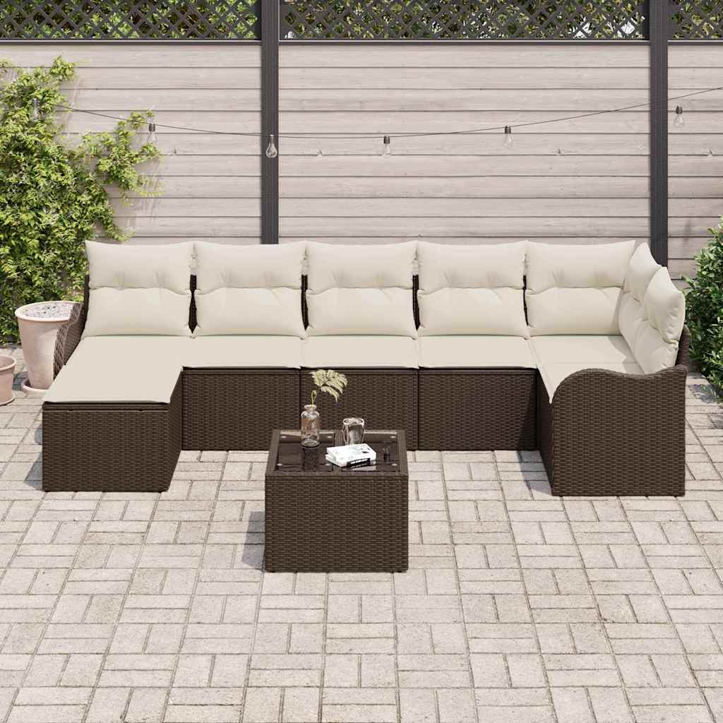 Set Divano da Giardino 8 pcs Marrone e bianco Poly Rattan | homemem39
