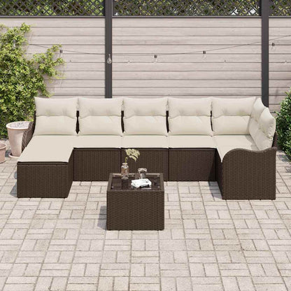 Set Divano da Giardino 8 pcs Marrone e bianco Poly Rattan | homemem39