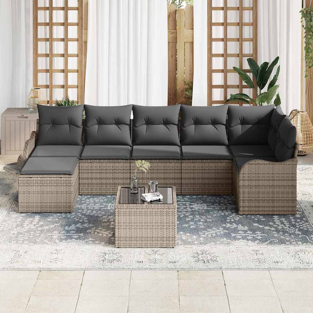 Set Divano da Giardino con cuscino 8 pcs Grigio Poly Rattan