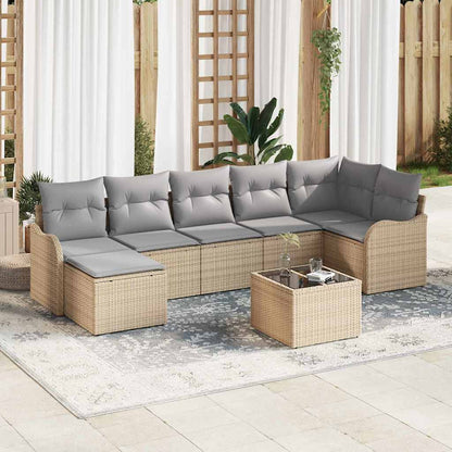 Set Divano da Giardino 8 pcs beige e grigio chiaro Poly Rattan