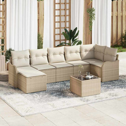 Set Divano da Giardino 8 pcs Beige e bianco Poly Rattan