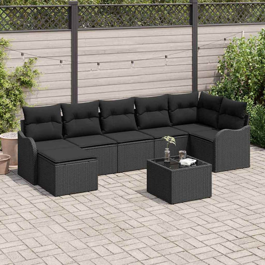 Set Divano da Giardino con cuscino 8 pcs Nero Poly Rattan | homemem39
