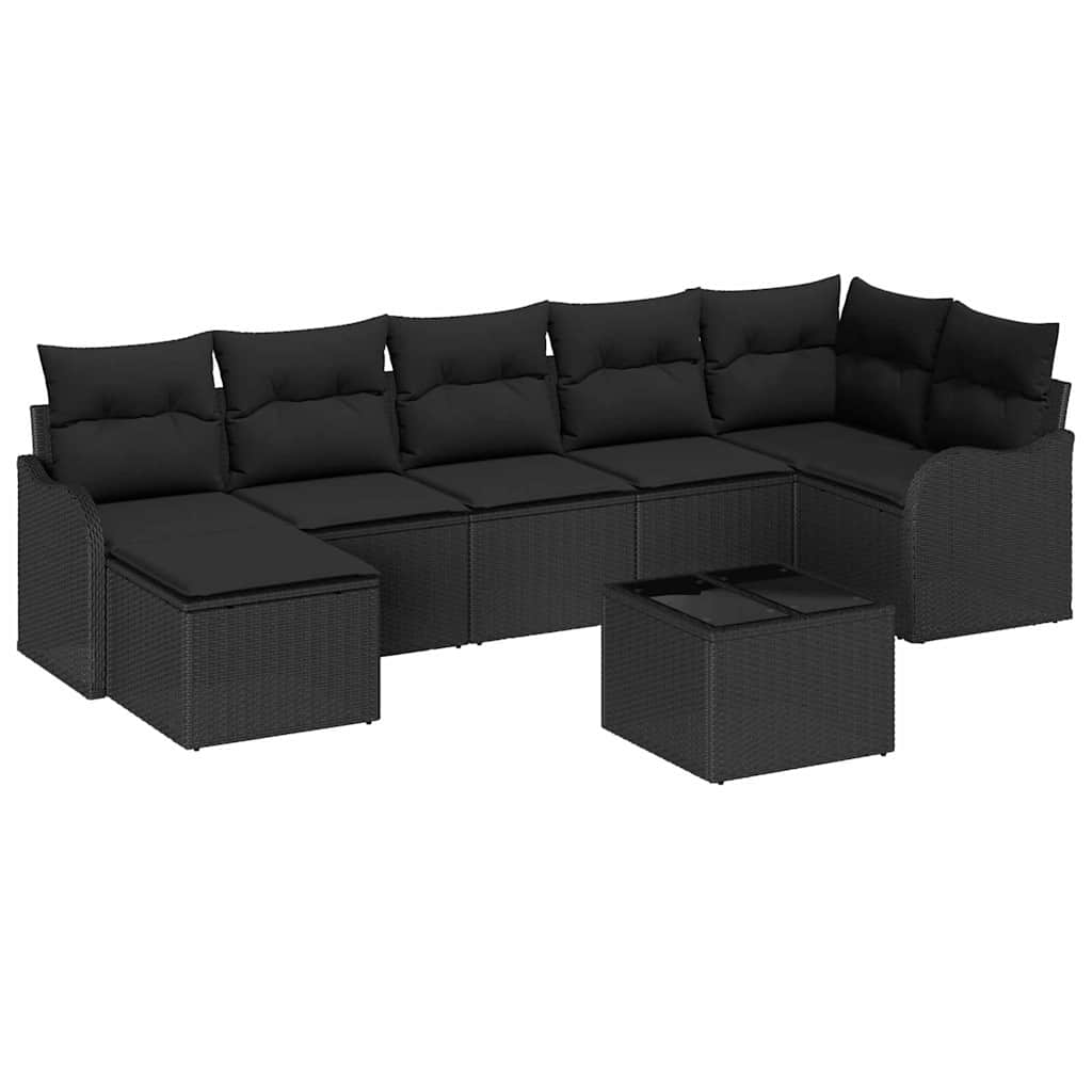 Set Divano da Giardino con cuscino 8 pcs Nero Poly Rattan | homemem39