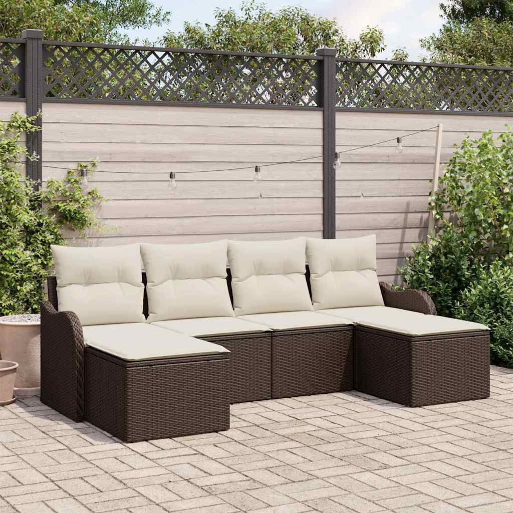 Set Divano da Giardino 6 pcs Marrone e bianco Poly Rattan | homemem39