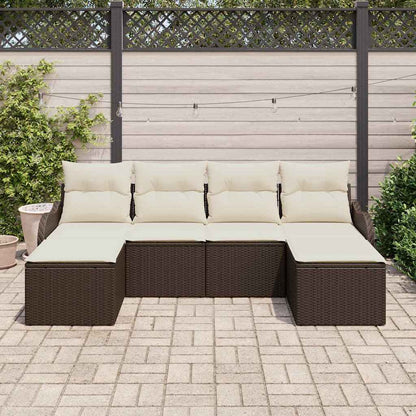 Set Divano da Giardino 6 pcs Marrone e bianco Poly Rattan | homemem39