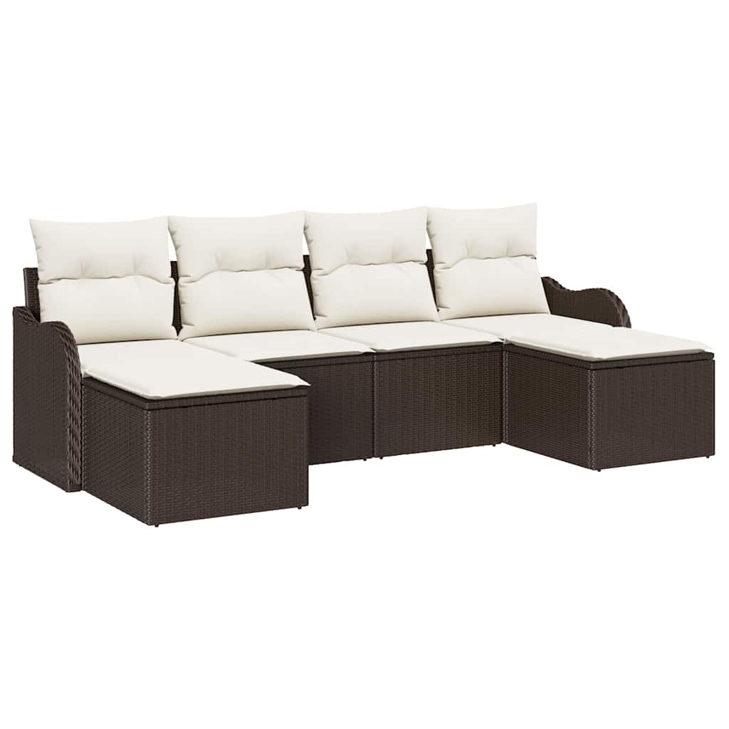Set Divano da Giardino 6 pcs Marrone e bianco Poly Rattan | homemem39