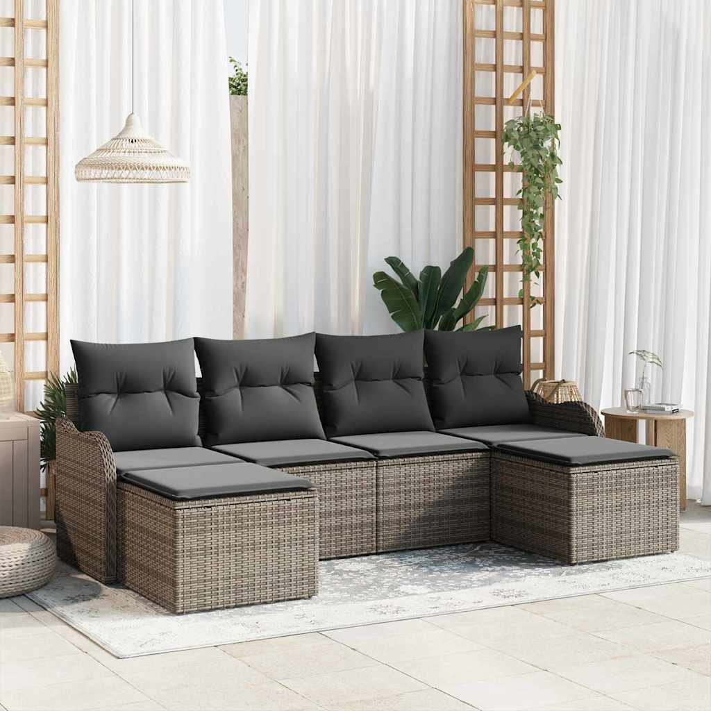 Set Divano da Giardino 6 pcs Grigio polyrattan | homemem39