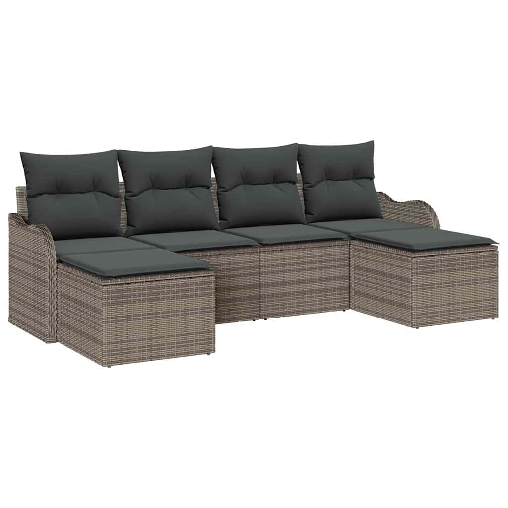 Set Divano da Giardino 6 pcs Grigio polyrattan | homemem39