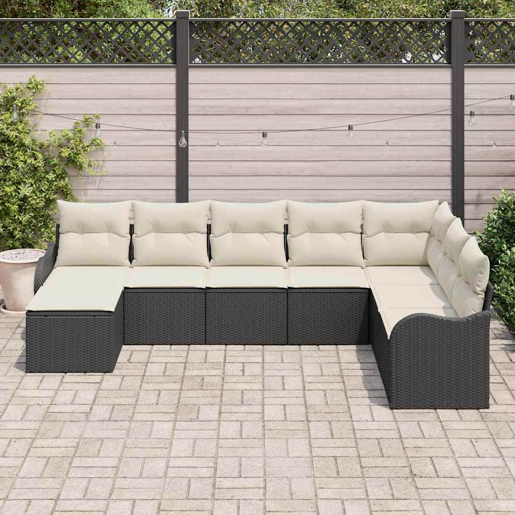 Set Divano da Giardino 8 pcs Nero e bianco Poly Rattan | homemem39