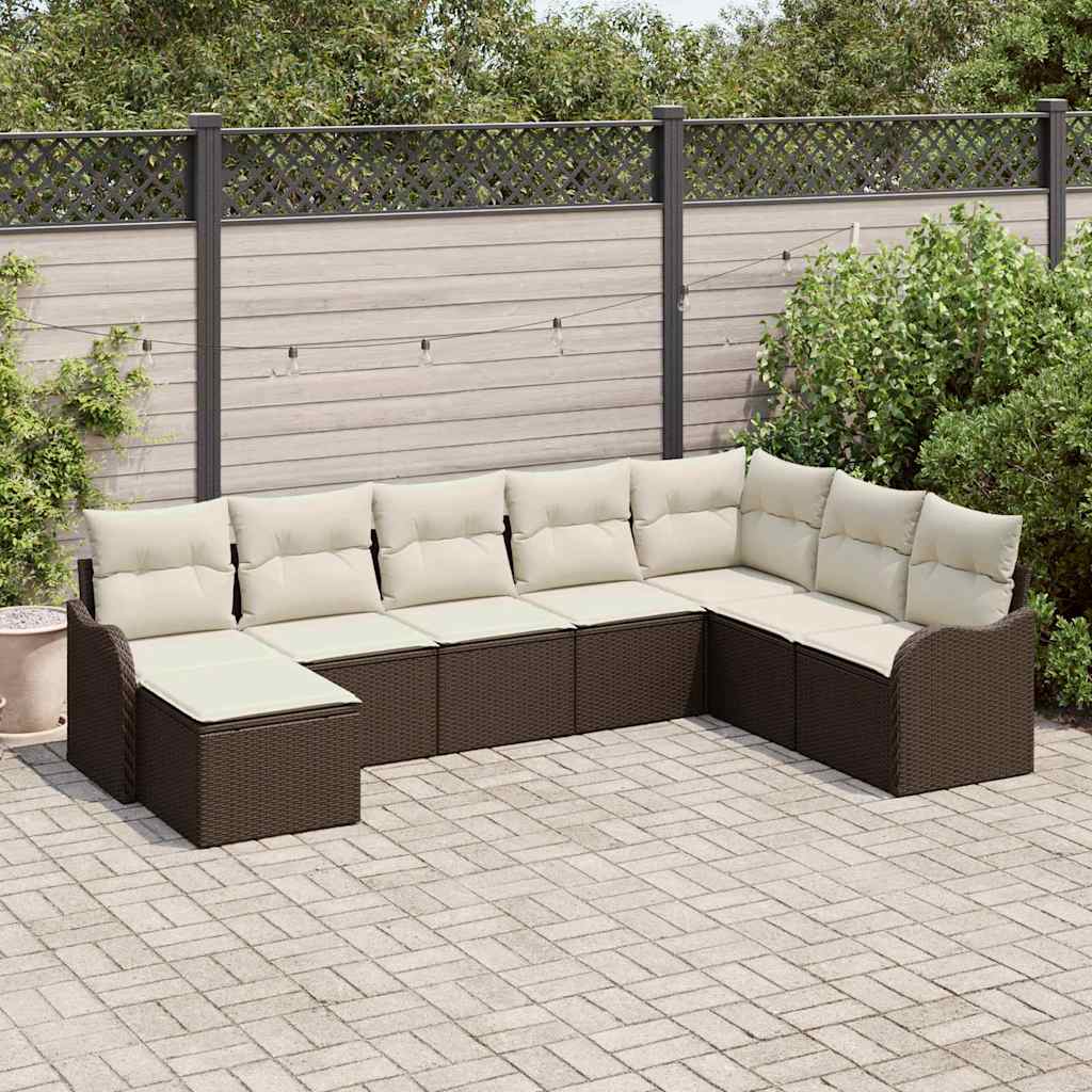 Set Divano da Giardino 8 pcs Marrone e bianco Poly Rattan | homemem39