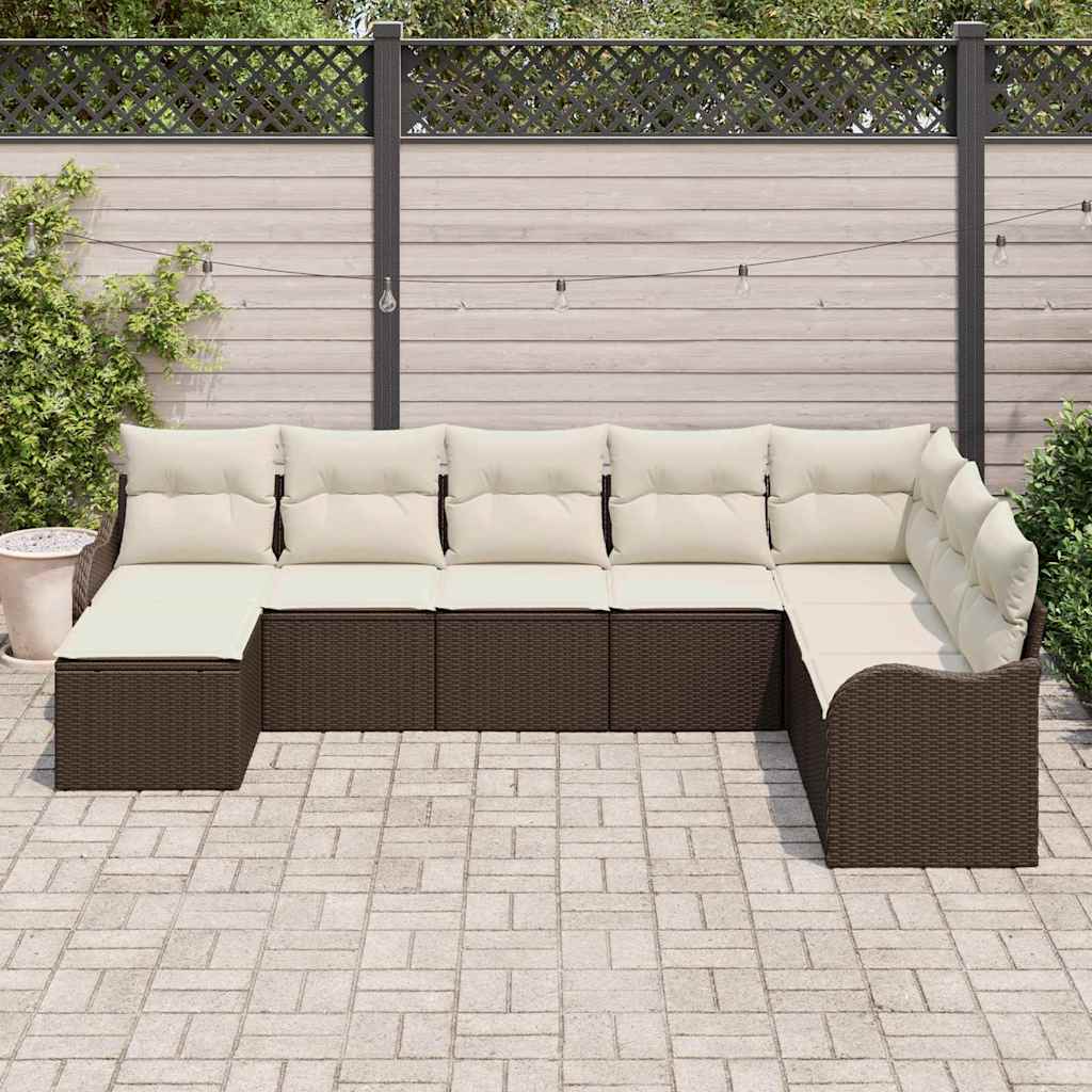 Set Divano da Giardino 8 pcs Marrone e bianco Poly Rattan | homemem39